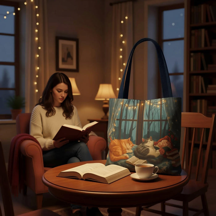 Cozy Cats Reading Tote Bag | Cats and Books All Over Print | Bookish Cat Lover Gift for Her | Cat Mom BookTok | Book Lover Cat Lady Gift