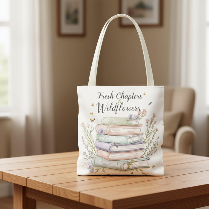 Fresh Chapters Wildflowers Tote Bag • Botanical Book Lover Shopping Carryall Bag