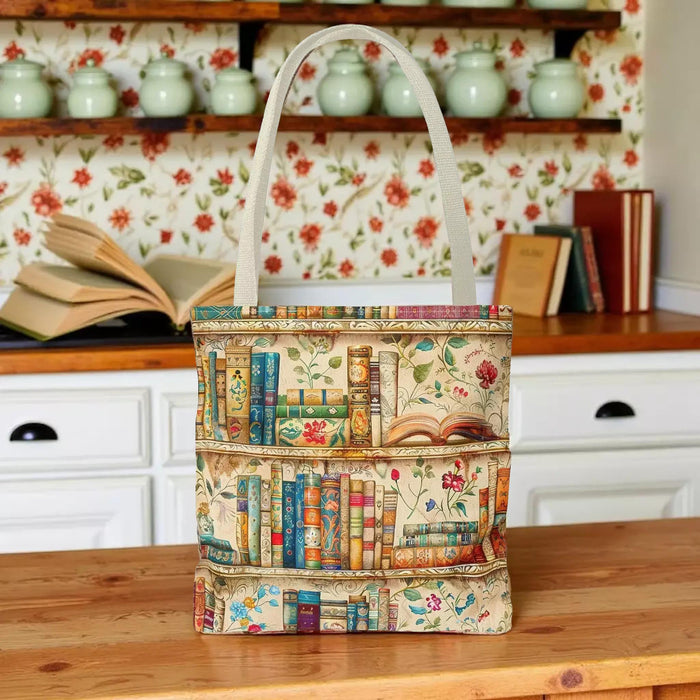 Bookshelf Tote Bag • Durable Shopping Carryall Literary Library Tote for Readers