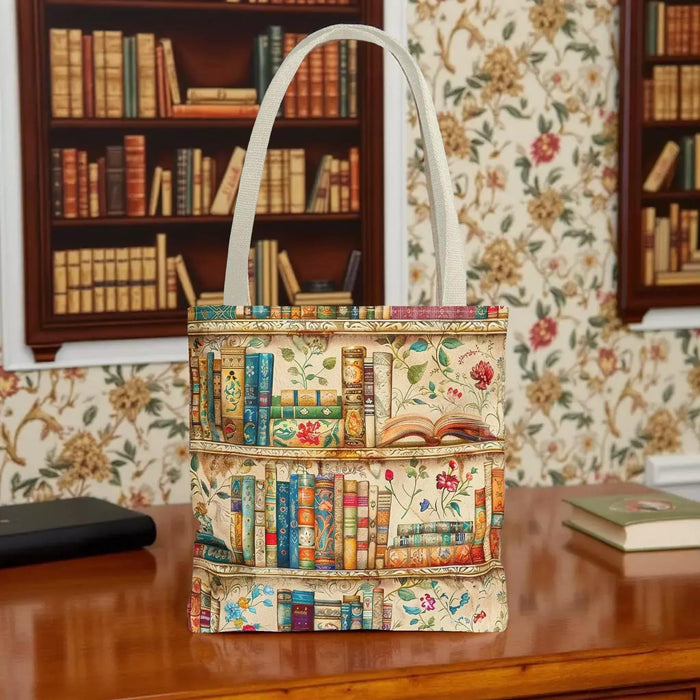 Bookshelf Tote Bag • Durable Shopping Carryall Literary Library Tote for Readers