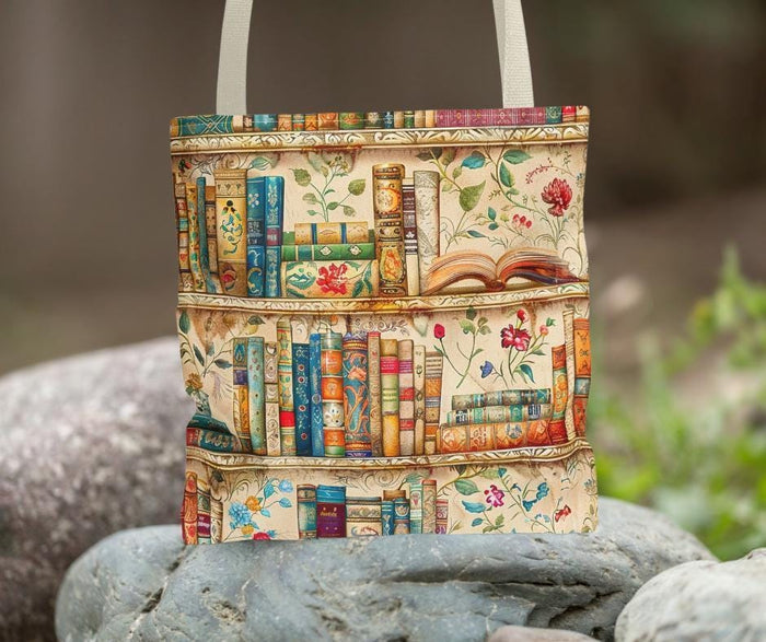 Bookshelf Tote Bag • Durable Shopping Carryall Literary Library Tote for Readers