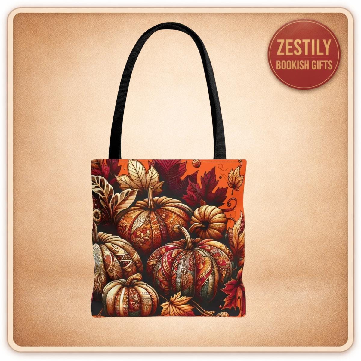 Autumn Pumpkin Tote Bag: Eco-Friendly Fall Shopper with Leaves, Book Lover Gift