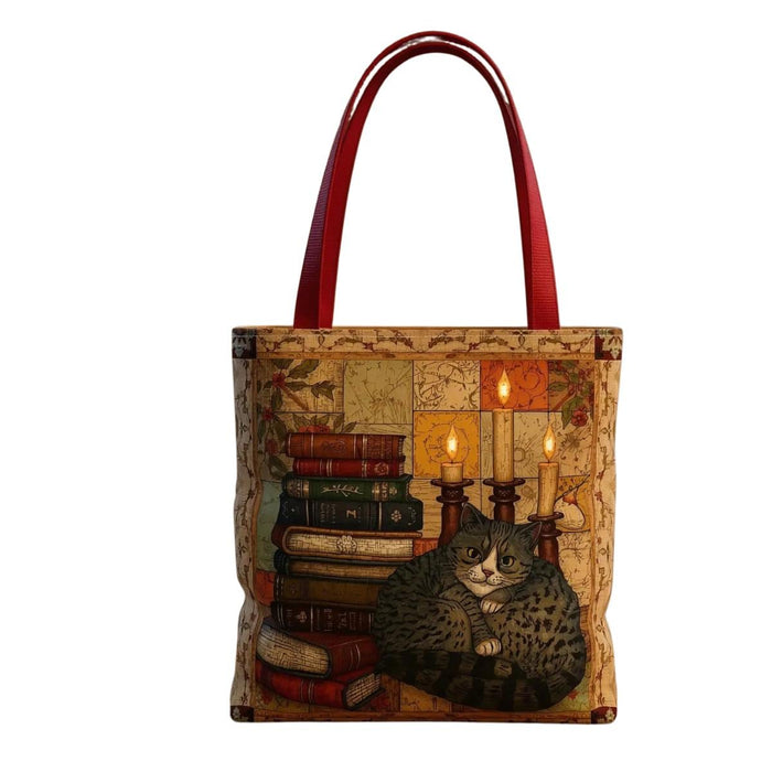 Vintage Reading Cat Tote Bag – Books & Cat Tote, Book Lover Gift, Literary Aesthetic Tote, Cute Cat Tote for Readers