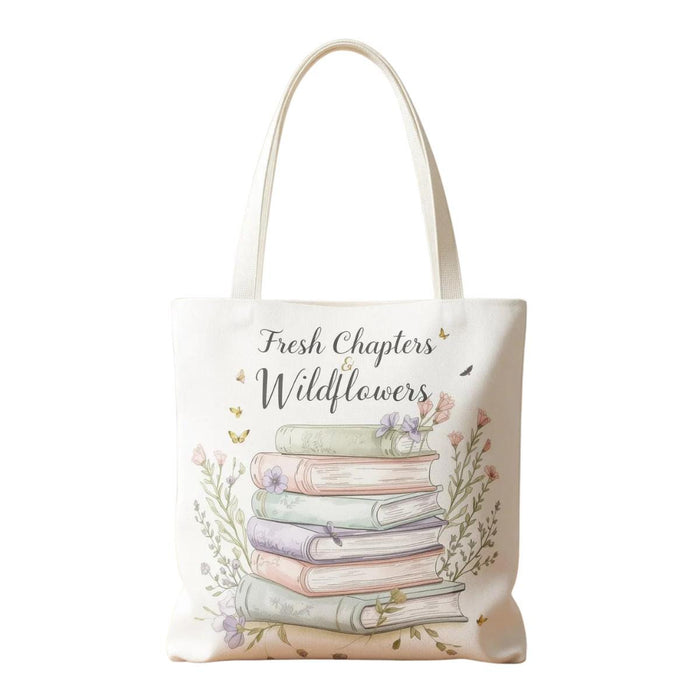 Fresh Chapters Wildflowers Tote Bag • Botanical Book Lover Shopping Carryall Bag