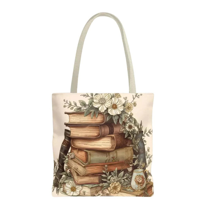 Vintage Stack of Books Floral Bag — Book Lover Shopping Carryall Tote