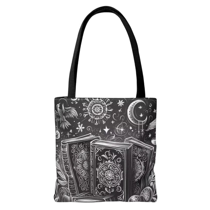 Mystical Book Tote Bag \ Black White Illustration \ Dark Academia Witchy Bookish Gift for Her \ Whimsigoth BookTok \ Book Lover Library Bag