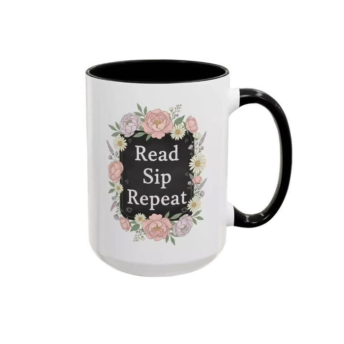 Read Sip Repeat Floral Accent Book Lover Reader Coffee Mug (11/15oz)