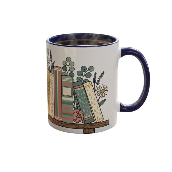 Floral Vintage Bookstack Mug • Literary Coffee Cup • Cottagecore Book Lover Gift