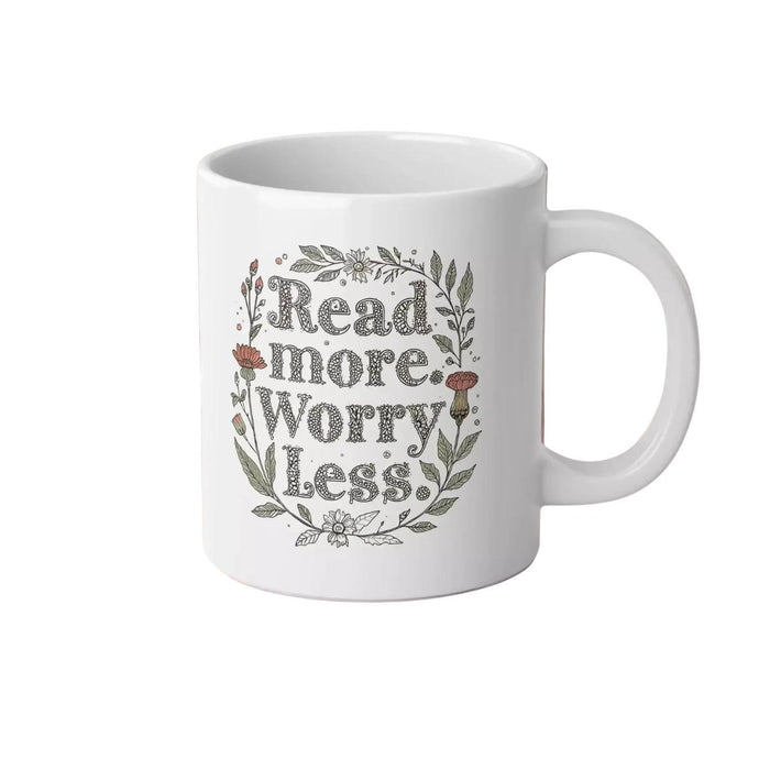20oz Jumbo Mug - 'Read More. Worry Less.' Floral Ceramic Coffee Cup