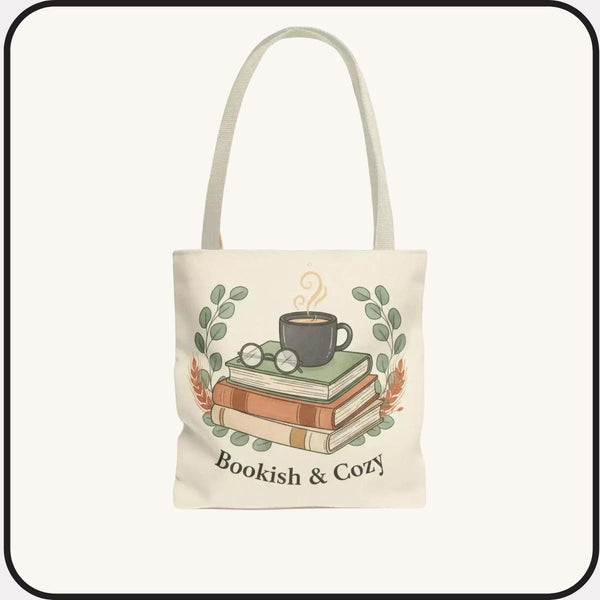 Bookish & Cozy Tote Bag – Literary Reader Coffee and Books Shopping Carryall
