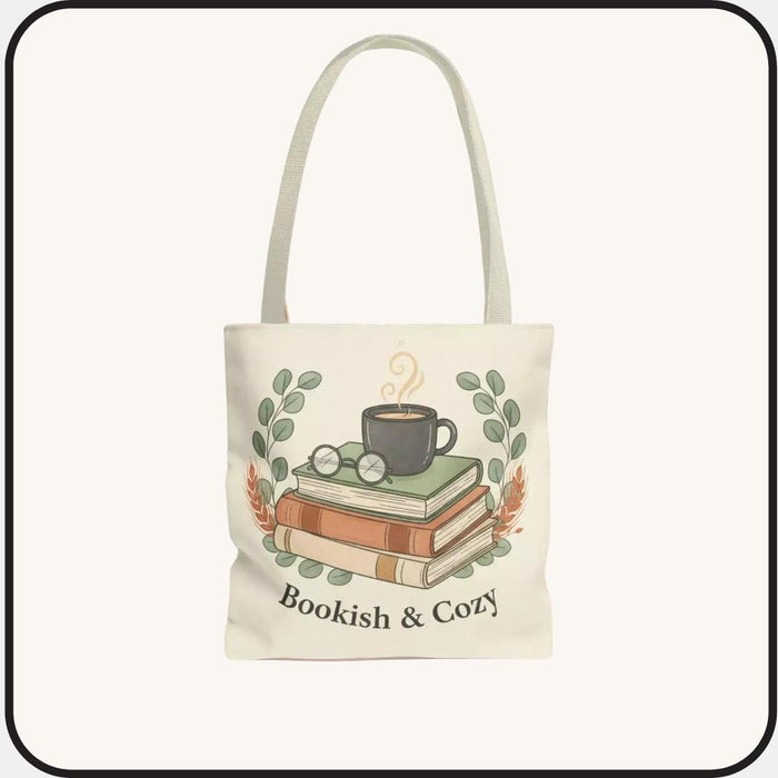 Bookish & Cozy Tote Bag – Literary Reader Coffee and Books Shopping Carryall