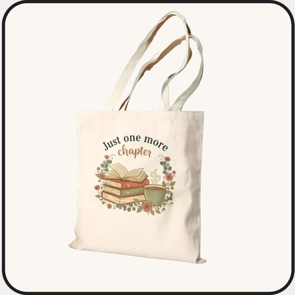 Tote Bag — "Just One More Chapter" Book Lover Canvas Carryall (Personalized Name Option)
