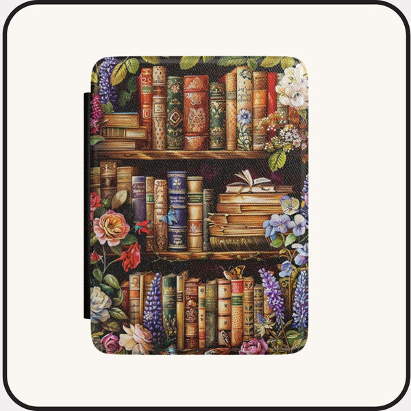 Bookshelf Kindle Cover • Leatherette Case • Premium PU Leather • Paperwhite & Signature Edition Compatible • Elegant Reading Gift