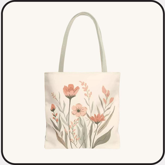 Floral Watercolor Tote Bag: Peach Wildflower Booklover Shopping Carryall (3 sizes)