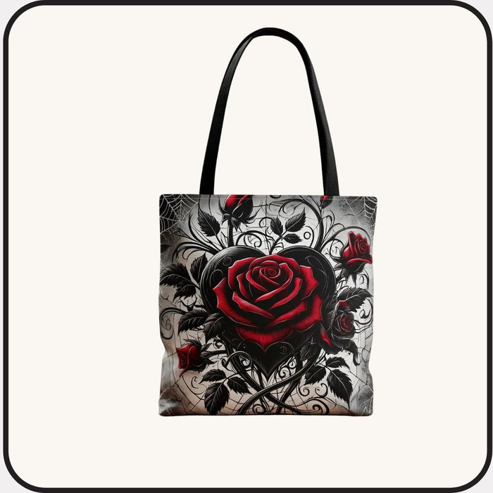 Gothic Floral Tote Bag, Heart & Roses Design (Multiple Sizes) Shopping Book Bag