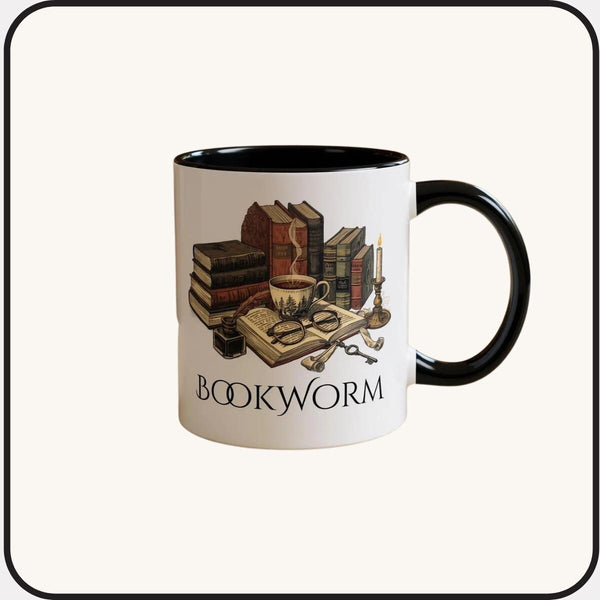 Bookworm Coffee Mug | Vintage Books & Tea Mug | Literary Gift for Readers | Dark Academia Accent Mug | Book Lover Gift