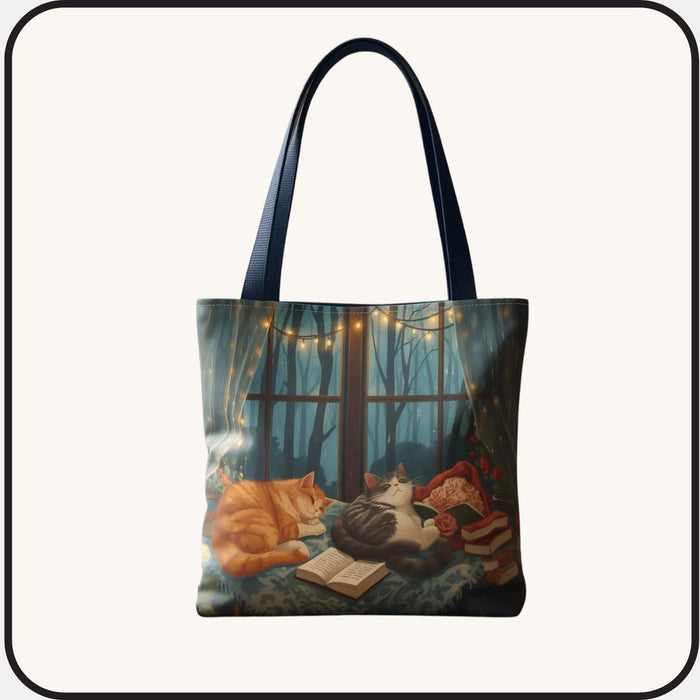 Cozy Cats Reading Tote Bag | Cats and Books All Over Print | Bookish Cat Lover Gift for Her | Cat Mom BookTok | Book Lover Cat Lady Gift