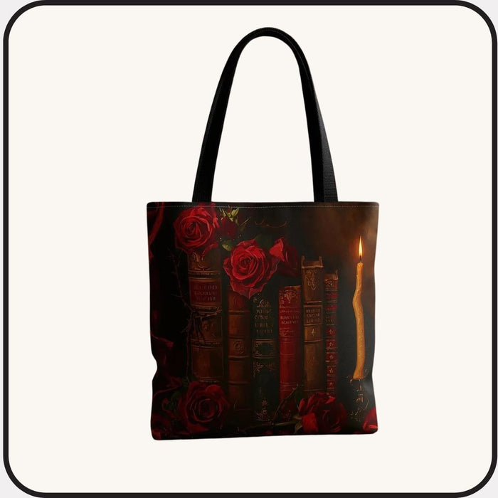 Gothic Dark Academia Tote Bag \ Antique Books & Roses \ Bookish Gift for Her \ Dark Romance BookTok \ Vintage Library Book Lover Gift
