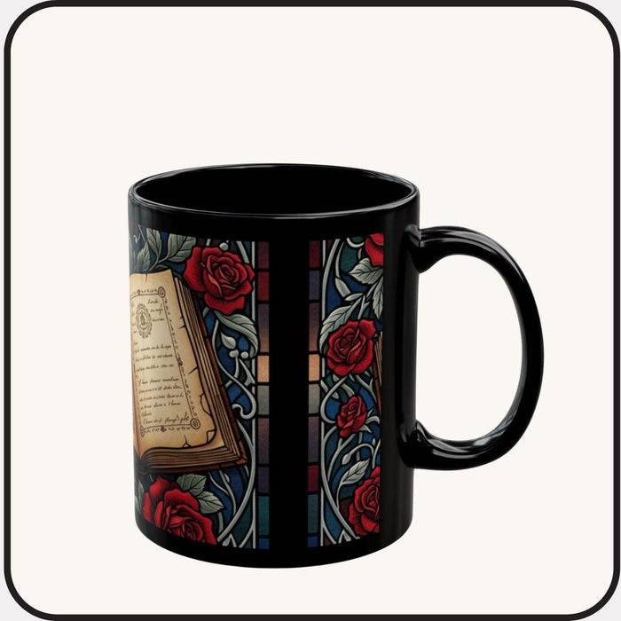 Bookish Gothic Booklover Coffee Mug, Roses and Stained Glass (11oz) Tea Hot Cocoa Cup