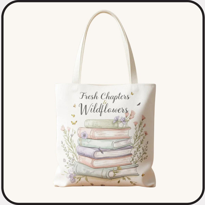 Fresh Chapters Wildflowers Tote Bag • Botanical Book Lover Shopping Carryall Bag