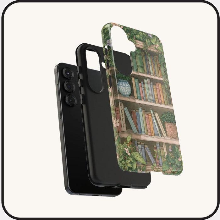 Bookish Botanical Phone Case • Floral Tough Protective Cover • Aesthetic Book Lover Gift