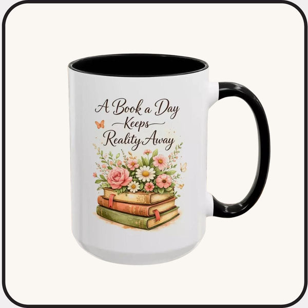 Book Lover Coffee Mug: Floral Stack of Books Design Bookish Quote