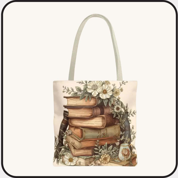 Vintage Stack of Books Floral Bag — Book Lover Shopping Carryall Tote