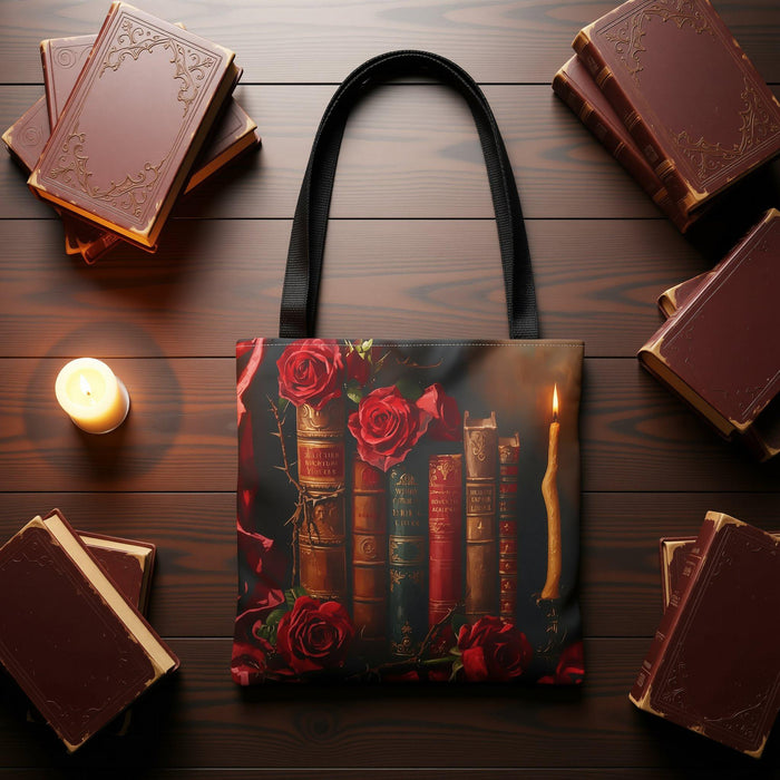Gothic Dark Academia Tote Bag \ Antique Books & Roses \ Bookish Gift for Her \ Dark Romance BookTok \ Vintage Library Book Lover Gift