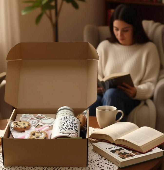 The image is a gift set consisting of a book, a mug, and a candle, with a tag that reads "For You".