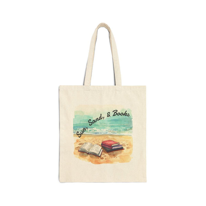 Sun, Sand, & Books Tote Bag  •  Cotton Canvas Book Lover Beach Bag • Reusable Heavy Duty  Reading Tote  •  Gift for Readers