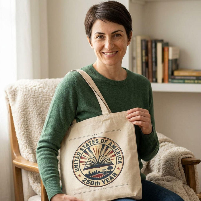 USA 250th Anniversary Bookish Tote • 15x16 Cotton Canvas Patriotic Book Bag • America 250 Years Reading Tote • Book Lover Gift