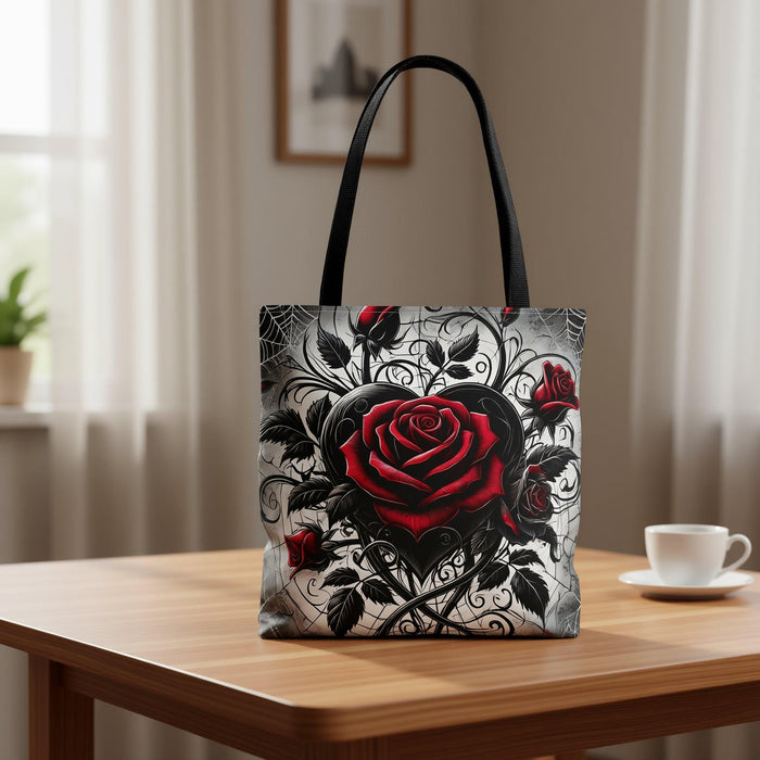Gothic Floral Tote Bag, Heart & Roses Design (Multiple Sizes) Shopping Book Bag