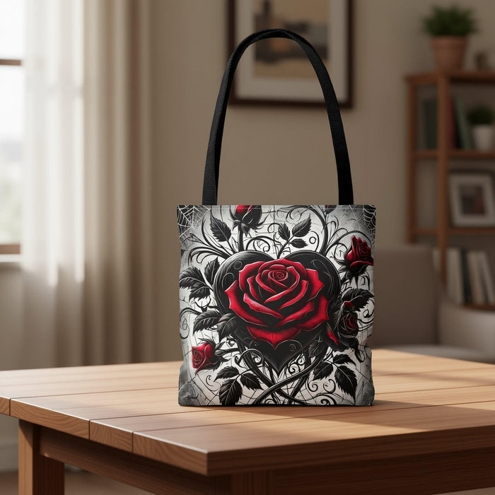 Gothic Floral Tote Bag, Heart & Roses Design (Multiple Sizes) Shopping Book Bag