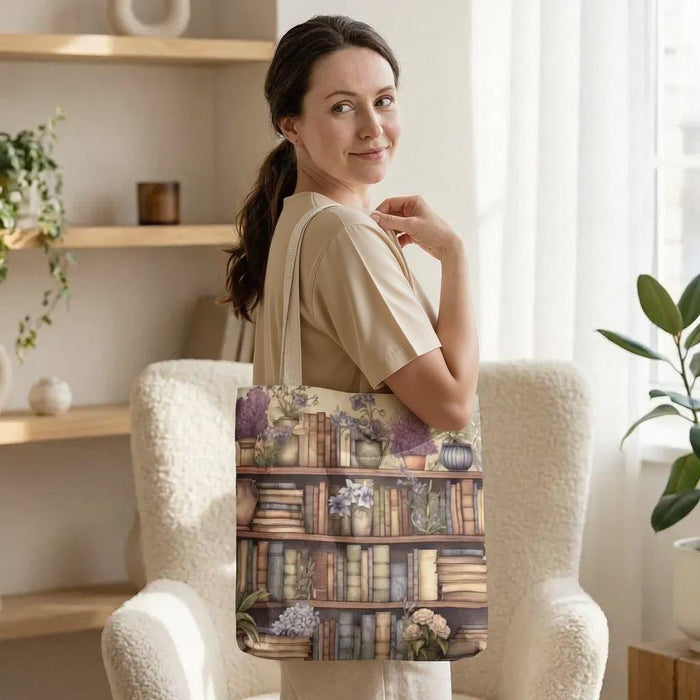 Vintage Floral Book Tote Bag | Library Shopping Carryall for Book Lovers