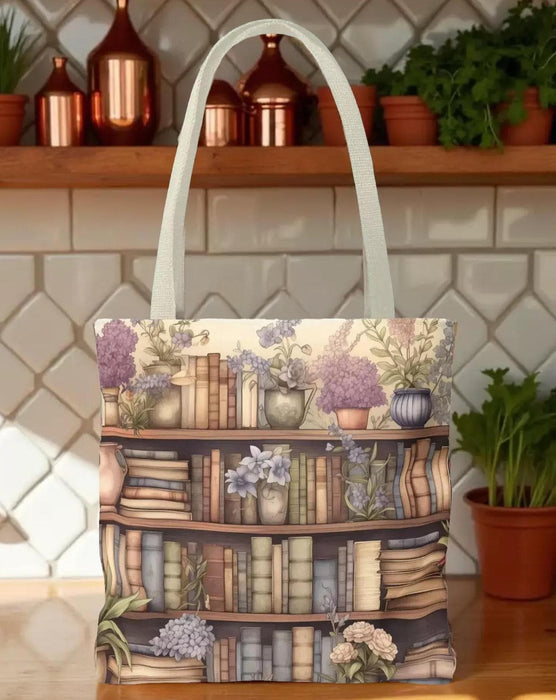 Vintage Floral Book Tote Bag | Library Shopping Carryall for Book Lovers