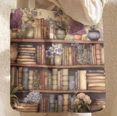 Vintage Floral Book Tote Bag | Library Shopping Carryall for Book Lovers
