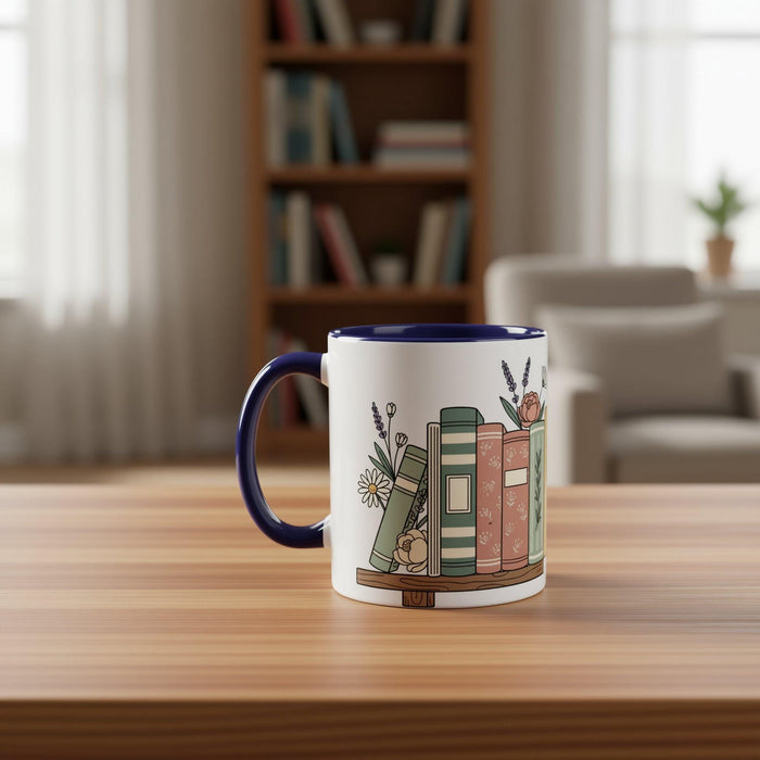 Floral Vintage Bookstack Mug • Literary Coffee Cup • Cottagecore Book Lover Gift