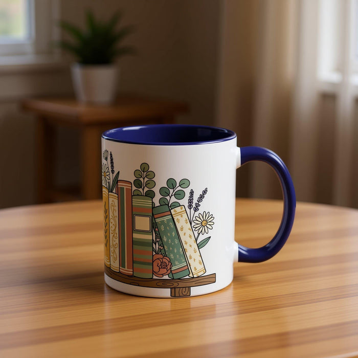 Floral Vintage Bookstack Mug • Literary Coffee Cup • Cottagecore Book Lover Gift