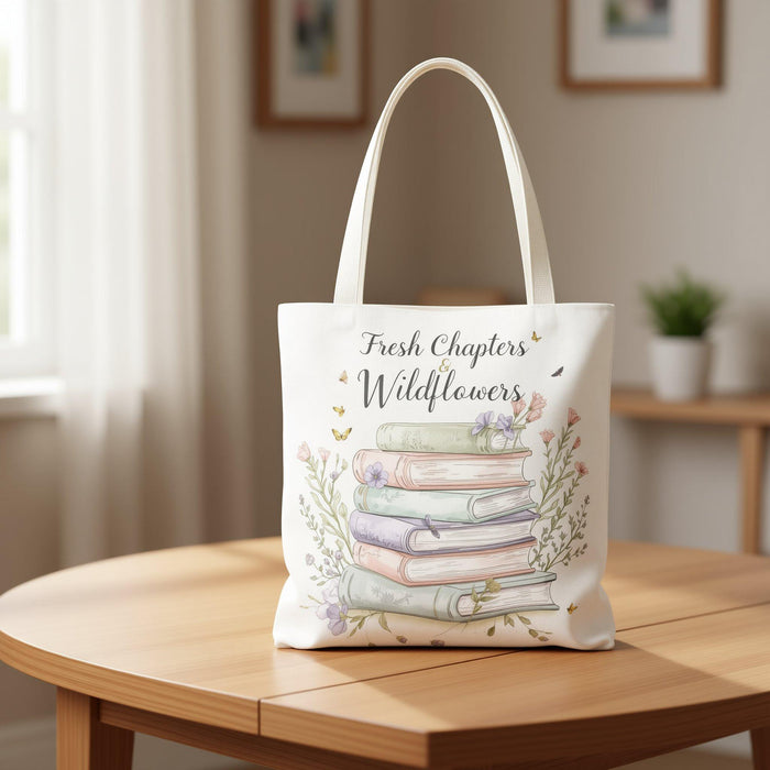 Fresh Chapters Wildflowers Tote Bag • Botanical Book Lover Shopping Carryall Bag