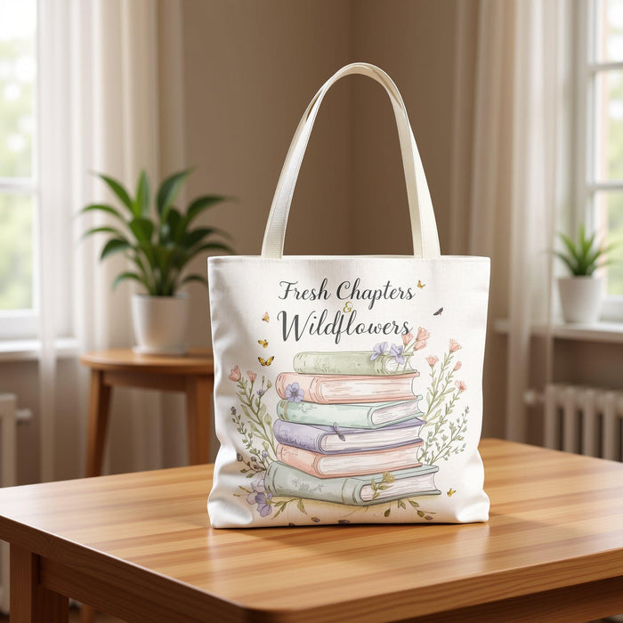 Fresh Chapters Wildflowers Tote Bag • Botanical Book Lover Shopping Carryall Bag