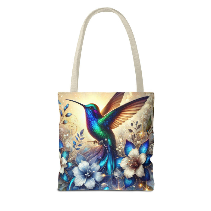Hummingbird Floral Tote Bag • Vibrant Blue Bird & Blossoms Shopping Carryall Bag • Nature Lover Gift