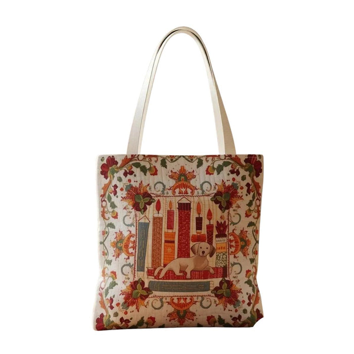Bookish Dog Tote Bag – Vintage Quilted Look Print, Books & Dog Lover Gift, Library Aesthetic Tote