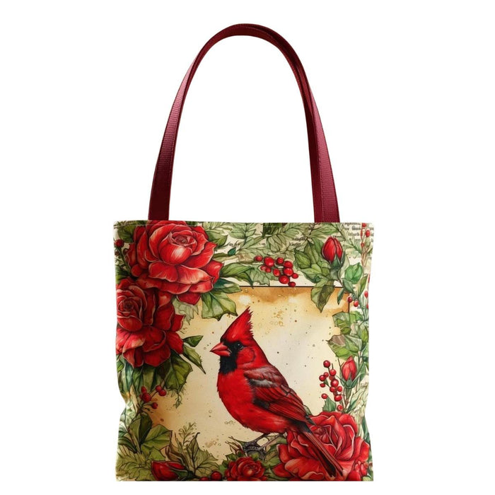 Cardinal Bird Floral Polyester Tote Bag, Holiday Book Bag