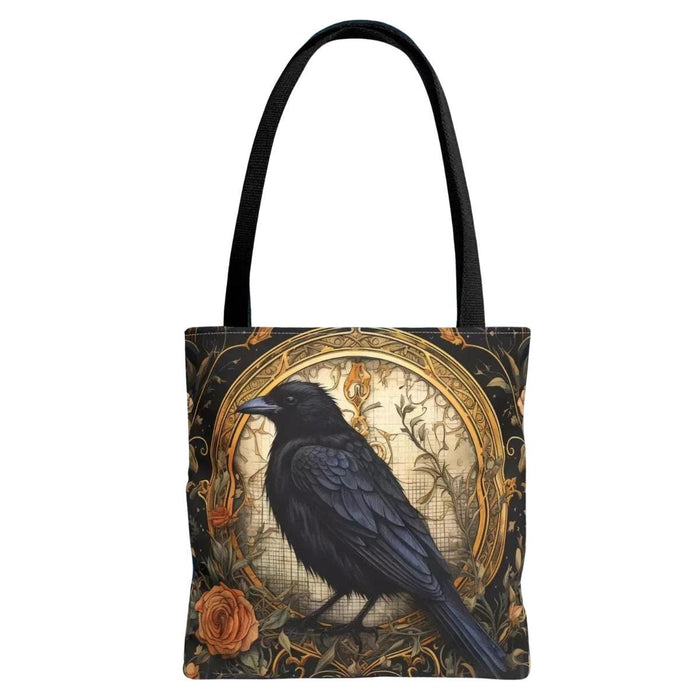 Gothic Raven Tote Bag • Victorian Crow Shopping Carryall Bag, Botanical Roses