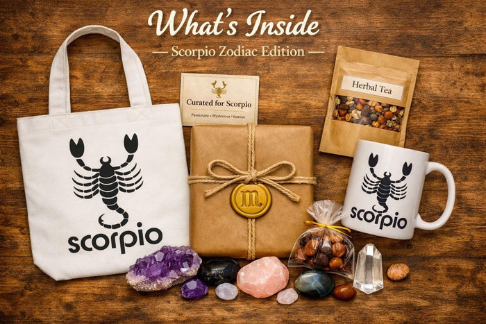 The image is a collage of various items related to astrology, including a book, herbs, crystals, and a gift box. The text "Blind Date with a Book" is displayed at the top, and "Zodiac Edition" is written at the bottom.