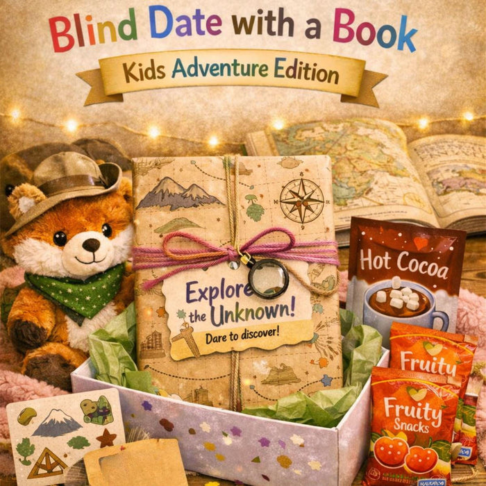 The image is a colorful and whimsical children's book display featuring a unicorn, a book, snacks, and other toys.