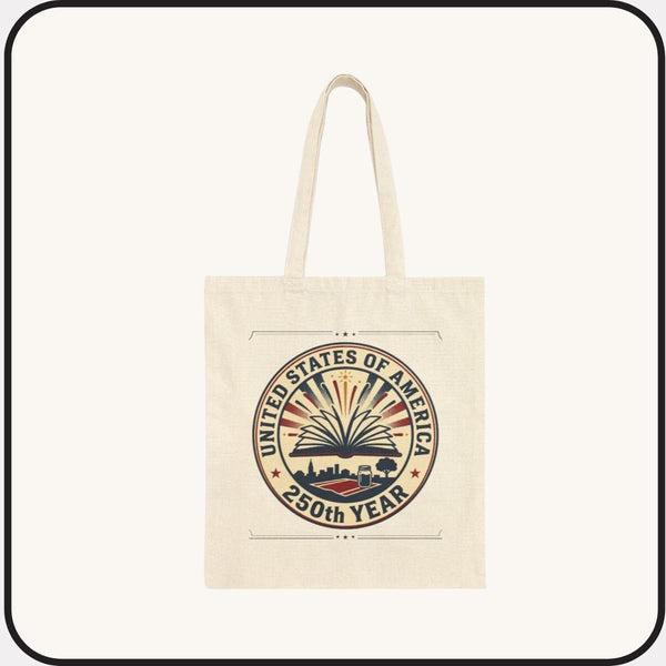 USA 250th Anniversary Bookish Tote • 15x16 Cotton Canvas Patriotic Book Bag • America 250 Years Reading Tote • Book Lover Gift