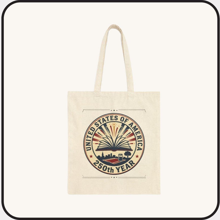 USA 250th Anniversary Bookish Tote • 15x16 Cotton Canvas Patriotic Book Bag • America 250 Years Reading Tote • Book Lover Gift