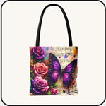 Roses Butterfly Music Tote Bag • Floral Canvas Shoulder Bag
