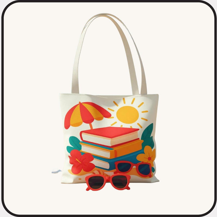 Beach Reads Tote Bag – Summer Books & Sunglasses Design, Book Lover Beach Bag, Vacation Reading Tote, Cute Summer Bookish Gift